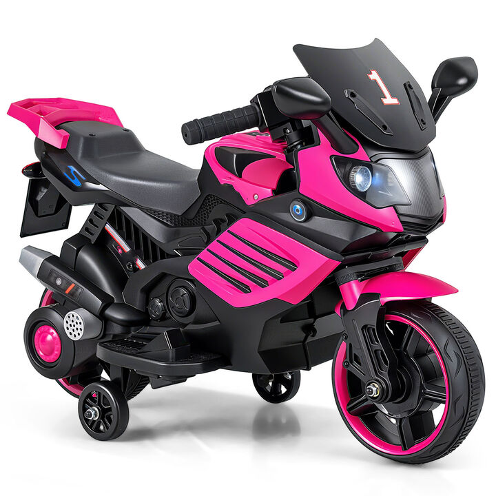 Electric Kids Motorcycle 6V with Headlights Music and Detachable Training Wheels for Yard