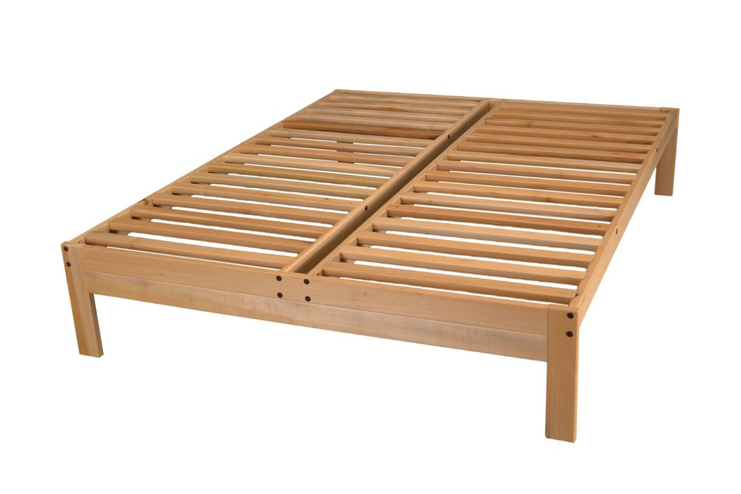 KD Frames Nomad Platform Bed - Queen Bed Frame - Unfinished Wood Bed Frame - Minimalist Swedish Design - Natural Wood Bed - Easy