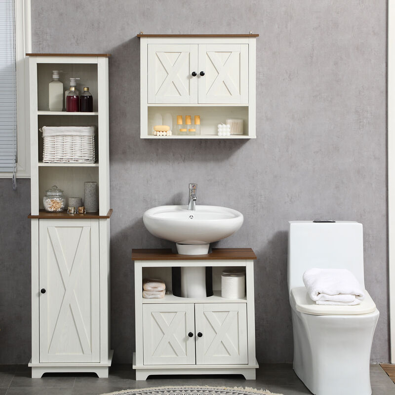 Bathroom Sink Cabinet, Pedestal Sink Storage Cabinet with Doors, White image number 8