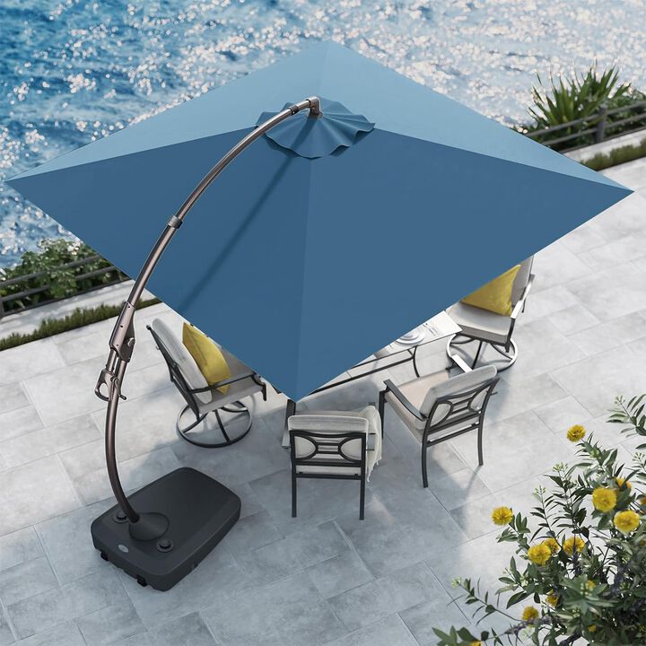 Mondawe 10ft Cantilever Umbrella w/ 360° Rotation,Powder-Coated Aluminum Frame,Weighted Wheeled Base