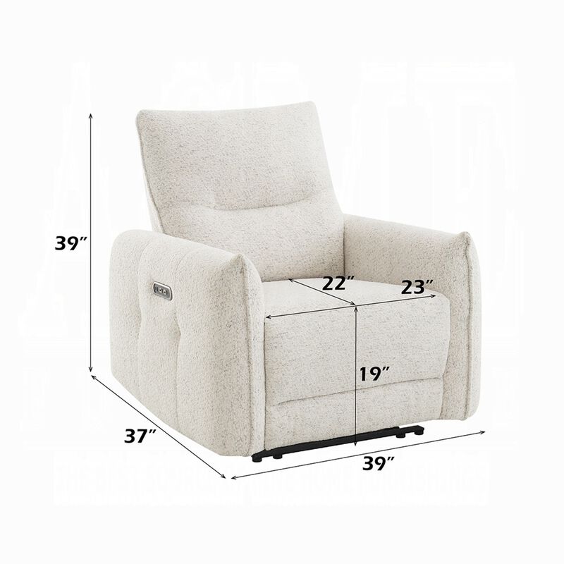 Lali Zero Gravity Power Motion Recliner Chair, USB Port, Cream Chenille image number 5