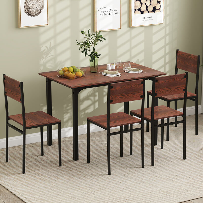 5-Piece Kitchen Dining Set with Industrial Table and 4 Chairs