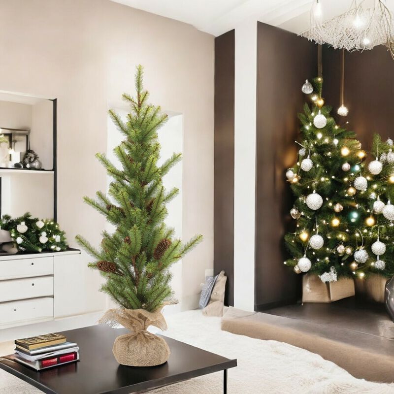 3' Pine Tree with Burlap Base for Rustic Holiday D&eacute;cor and Seasonal Styling