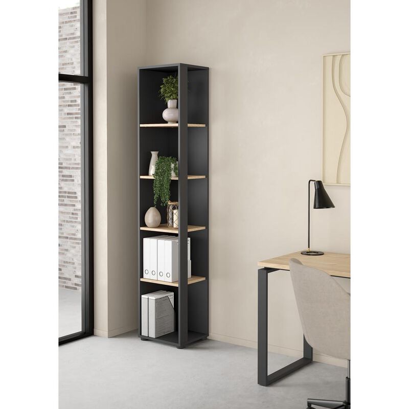 Tvilum Sign Open Narrow 5 Shelf Boockase, Matte Grey/Jackson Hickory