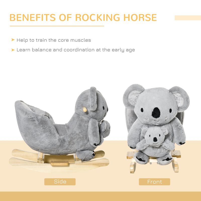 Gray Toddler Toy: Koala Plush Rocking Horse with Sounds