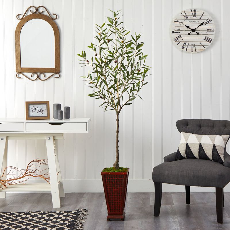 HomPlanti 69 Inches Olive Artificial Tree in Decorative Planter