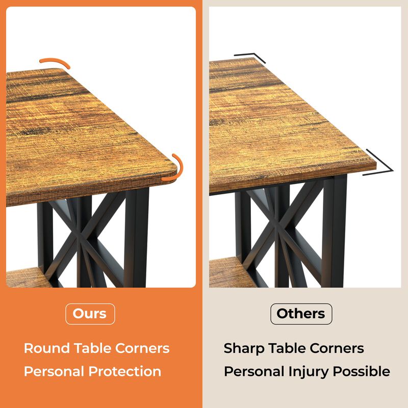 GreenForest Coffee Table with Round Corner, Farmhouse Center Table with 2-Tier Storage Shelf X-Frame Design for Living Room, 39