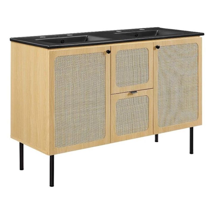 Modway Chaucer 48 Bathroom Vanity in Oak Black with Dual Ceramic Sink Basin, 48 Inches Double