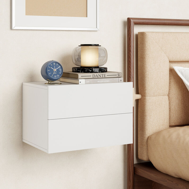Floating Nightstand with 2 Drawers Wall Mounted Bedroom Bedside Table image number 1
