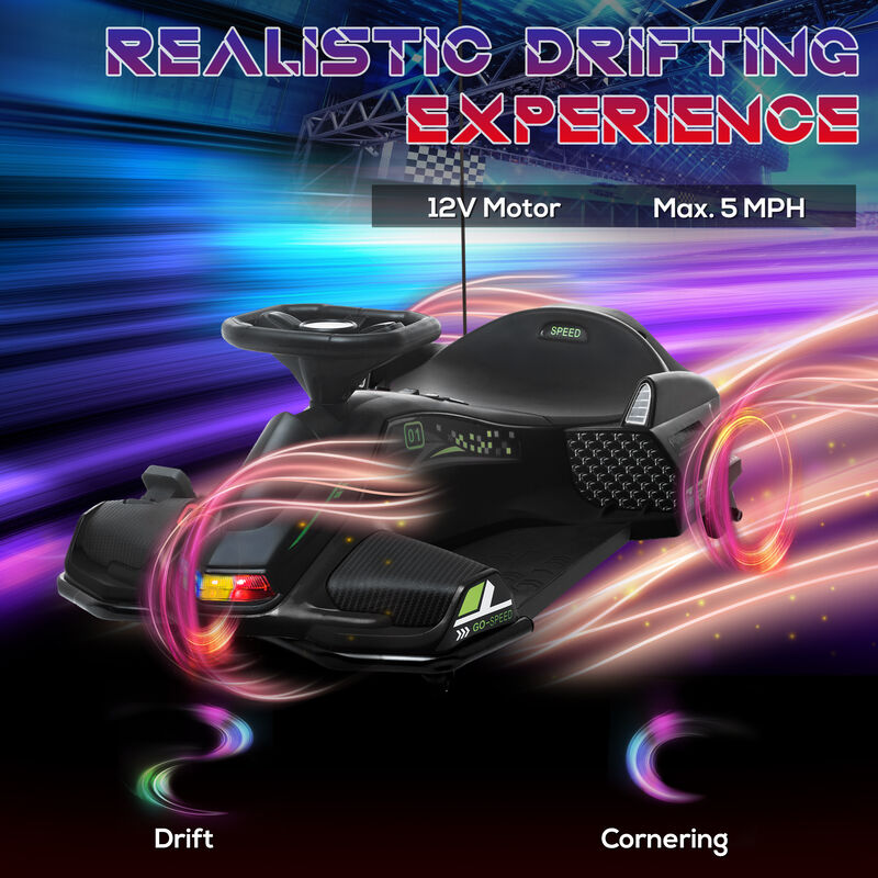 BreeBe 12V Electric Drifting Go Kart w/ Slow Start, Music, Lights image number 3