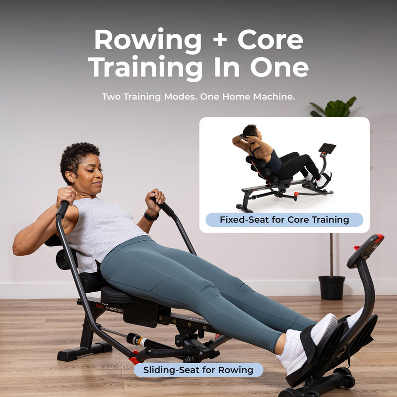Sunny Health & Fitness 2-in-1 Smart Full Motion Rowing Machine with Core Trainer, 12 Resistance Levels & Trainer-Led Workouts via SunnyFit App image number 2