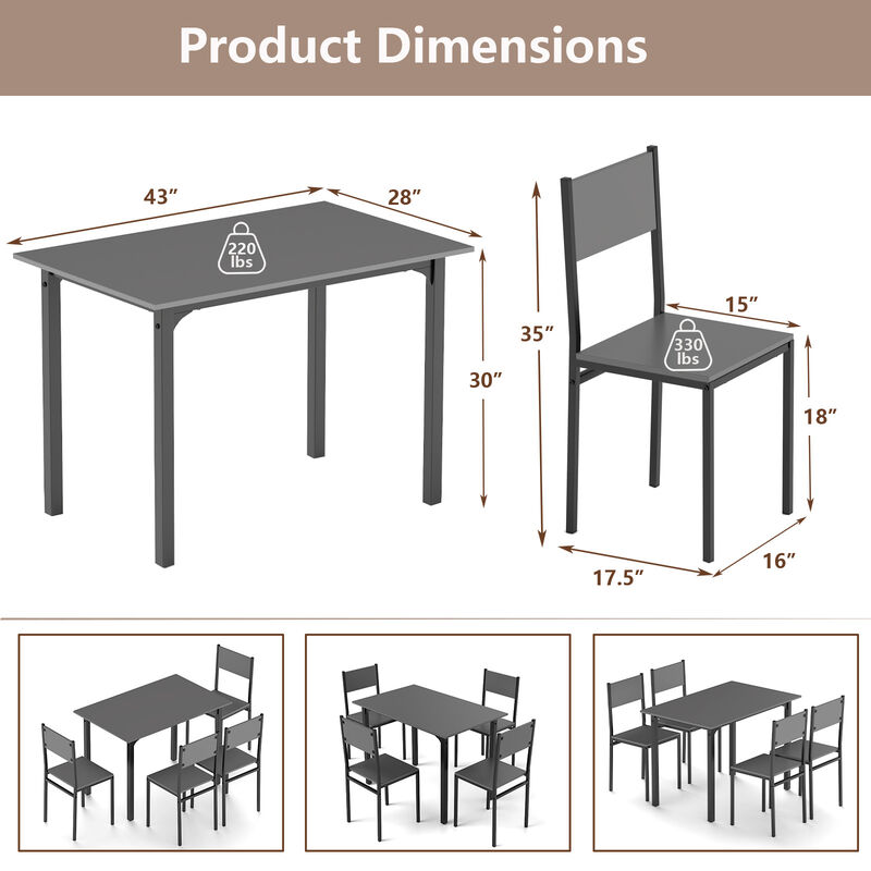 5-Piece Kitchen Dining Set with Industrial Table and 4 Chairs