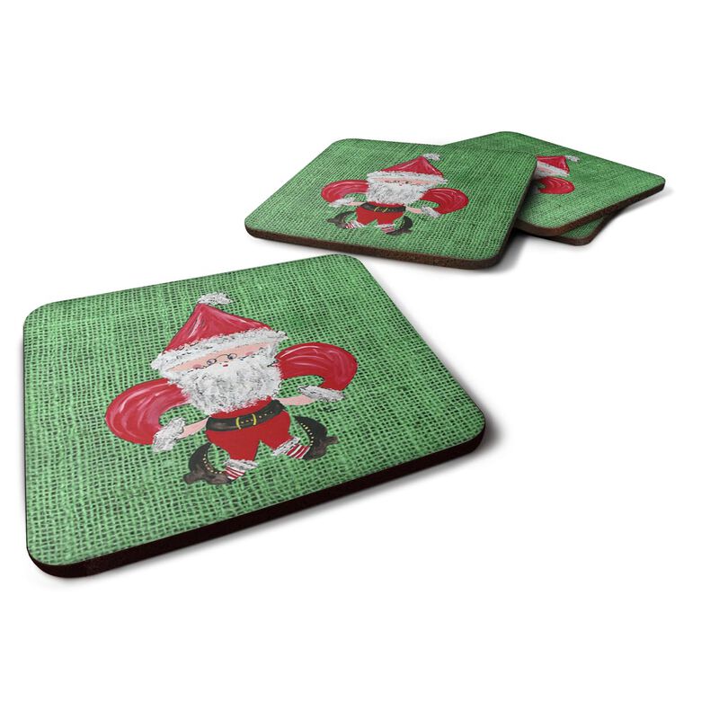 Caroline's Treasures 8746FC Christmas Santa Fleur de lis Foam Coasters (Set of 4), 3.5 H x 3.5 W, Multicolor