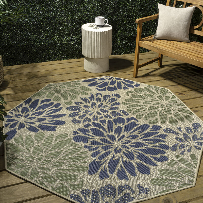 Zinnia Modern Floral Textured Weave Octagon Indoor/Outdoor Area Rug image number 3
