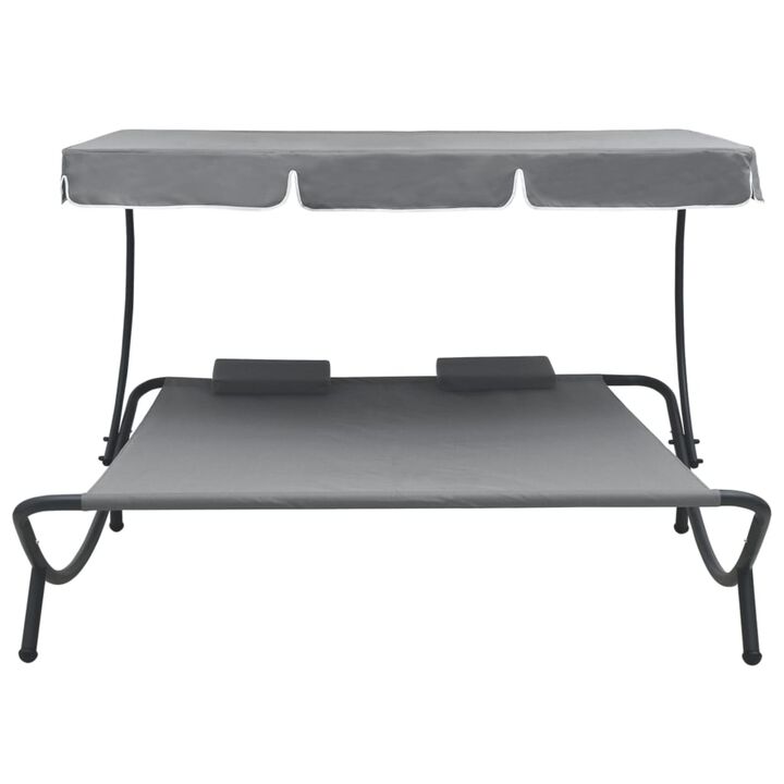 vidaXL Outdoor Lounge Bed with Canopy and Pillows Gray