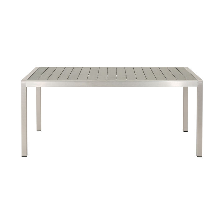 Eoin Outdoor Dining Table, Rectangular 71 Inch Gray Faux Wood, Metal Frame - Benzara