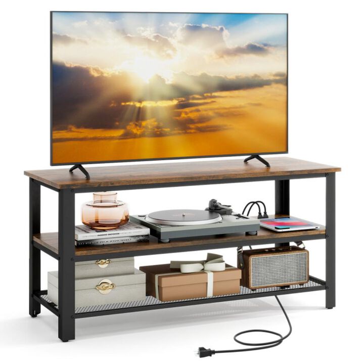 Hivvago Industrial TV Stand up to 50 Inches with Power Outlets and USB Ports