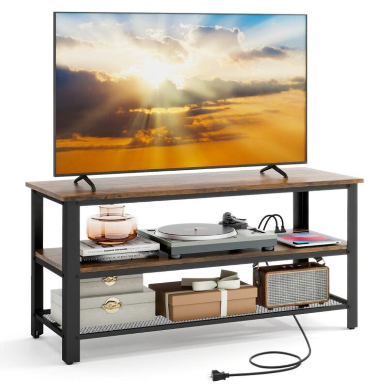 Hivvago Industrial TV Stand up to 50 Inches with Power Outlets and USB Ports