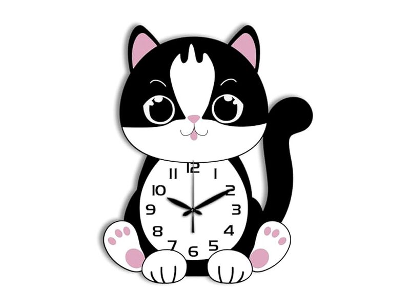 Cat Cartoon Irregular Shape Flat Wall Clock 98 Inch Silent Non Ticking image number 0