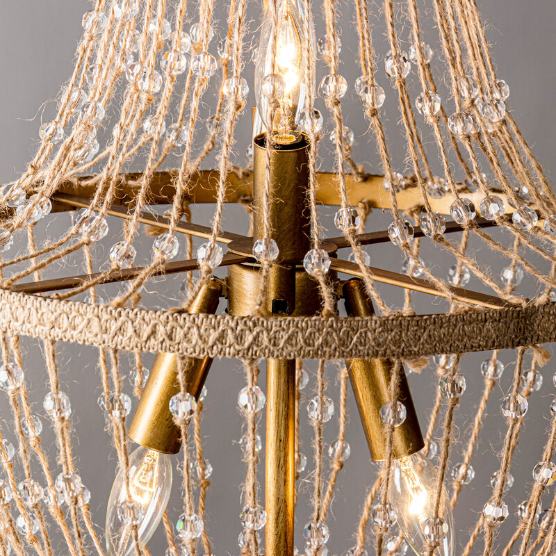 4-Light Farmhouse Handmade Hemp Rope Wood Chandelier