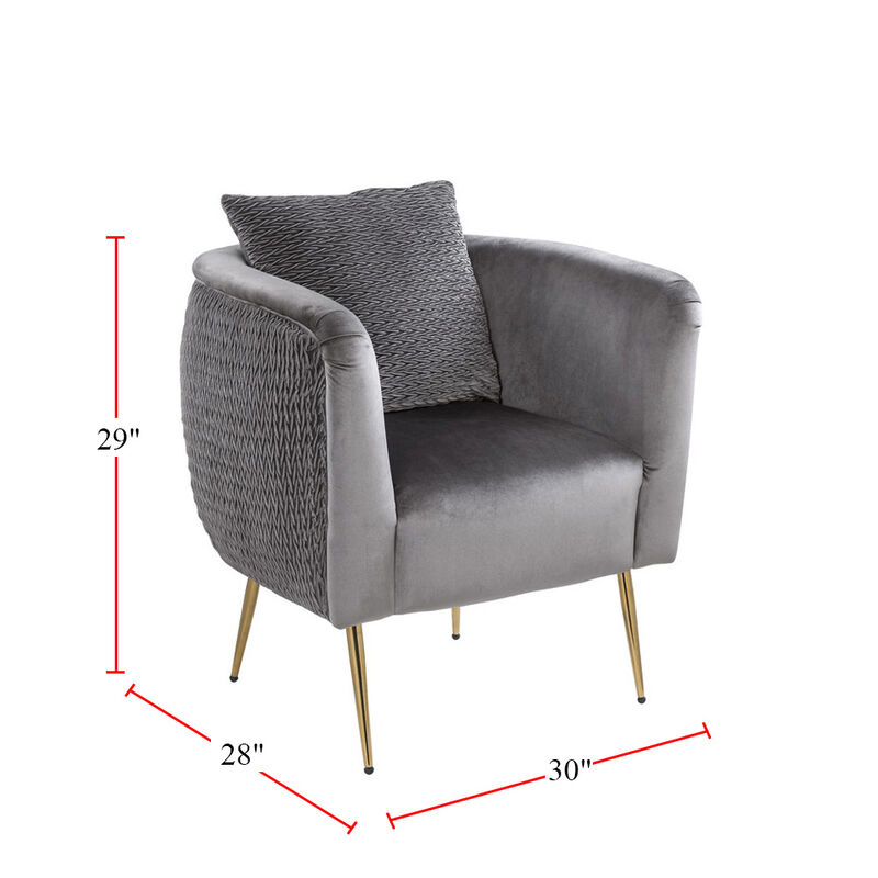Velvet Barrel Accent Chair with Metal Legs in Gray image number 2