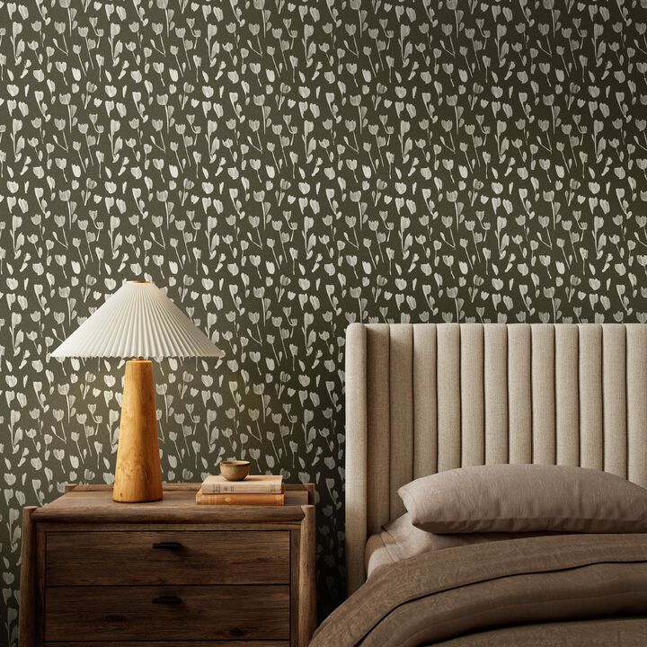 Wild Flowers I Wallpaper by Roseanne Kenny - Wild Flowers I Olive II