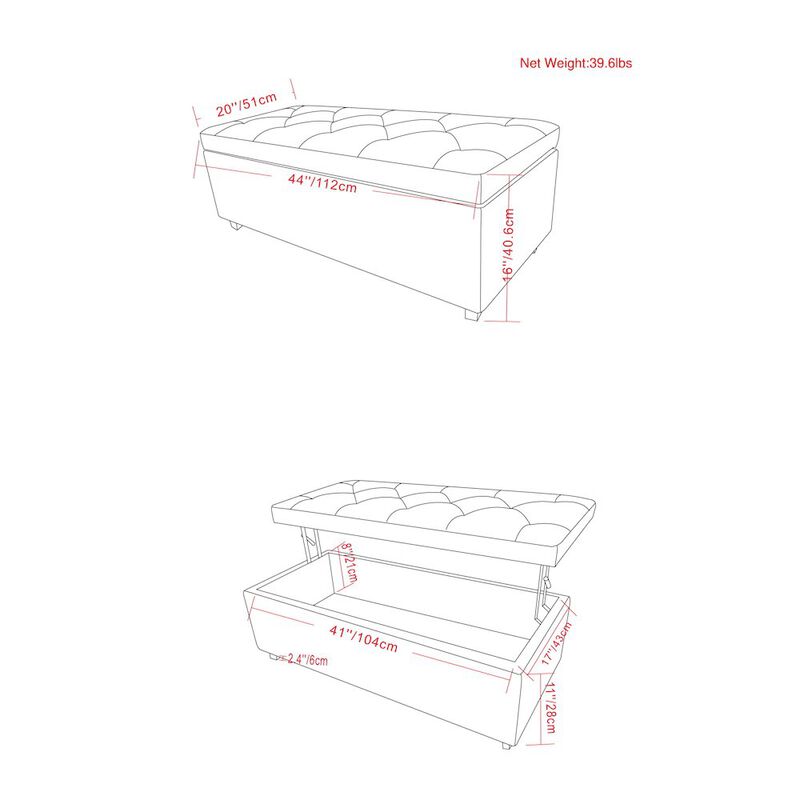 Simpli Home Hamilton Lift Top Rectangular Storage Ottoman In Slate Grey Linen Look Fabric