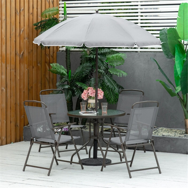 Outdoor Dining Table and Chair Set with Umbrella for Patio and Backyard