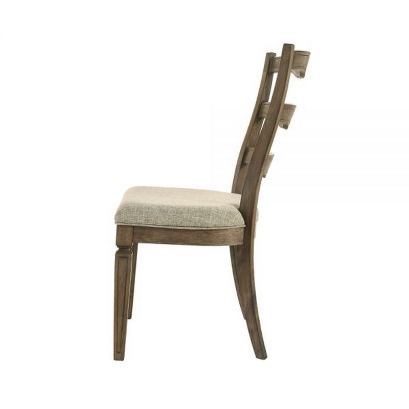 Stacy 19 Inch Dining Chair, Set of 2, Fabric Upholstery, Weathered Oak image number 3