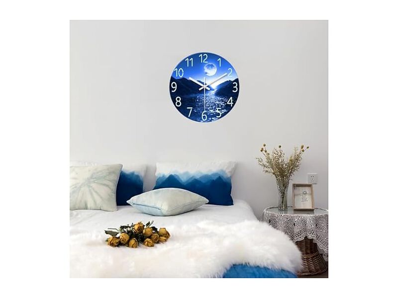 Blue Moon Glass Nature Wall Clock 12 Inch Silent Non Ticking Modern image number 3