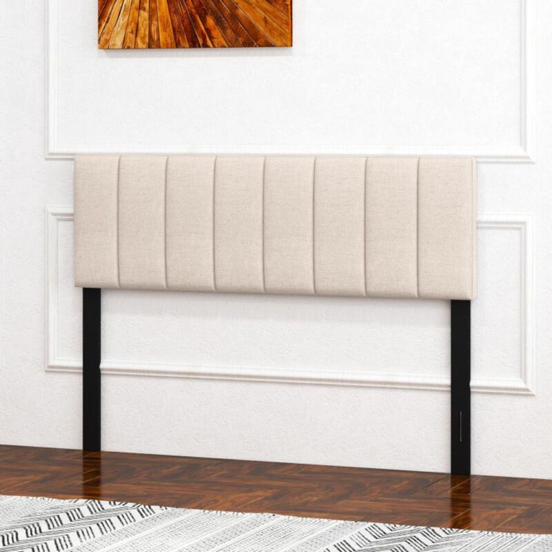 Hivvago Linen Upholstered Headboard with Solid Wood Legs and Adjustable Width-Beige