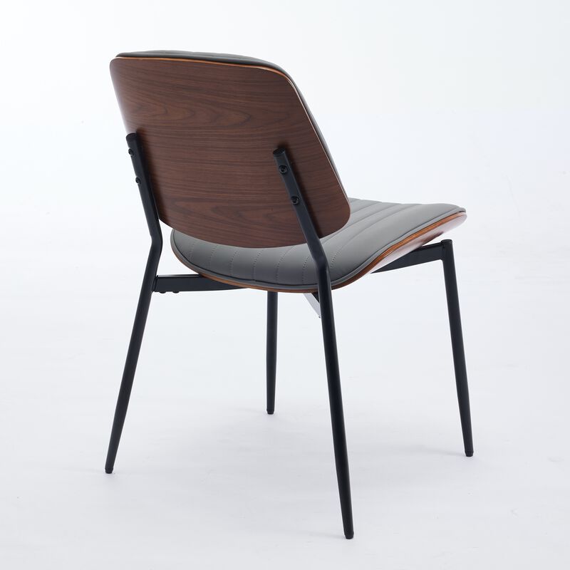 Whisen Set of 2 Mid Century Modern Dining Chairs, Faux Leather Upholstered Seat with Bentwood Back Metal Legs for Kitchen Dining Room image number 5
