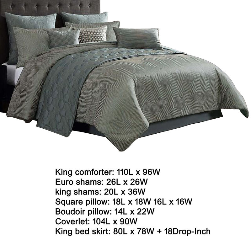 Mely 10pc Coverlet King Comforter Set, Shams, Green Woven Jacquard