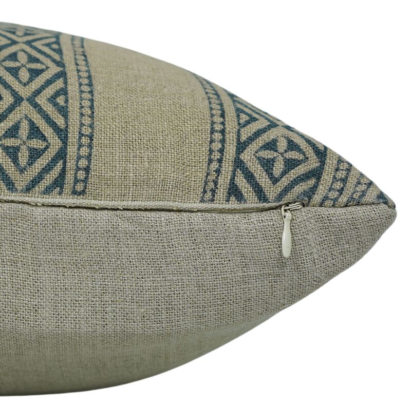 Fabdivine Boho Vintage Geometrical Heavy Linen Lumbar Pillow Cover, Handmade Block Print Home D&eacute;cor Accent Blue, Kajukatli image number 7