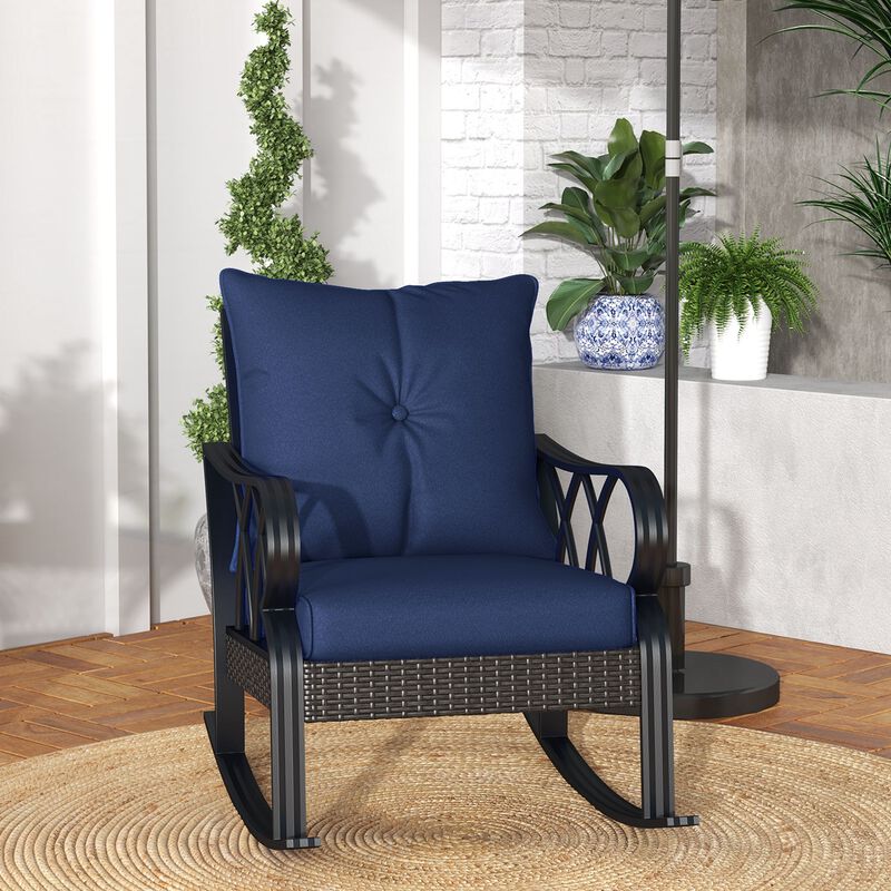 Hivvago Aluminum Frame Wicker Rocking Chair with Cushions image number 1
