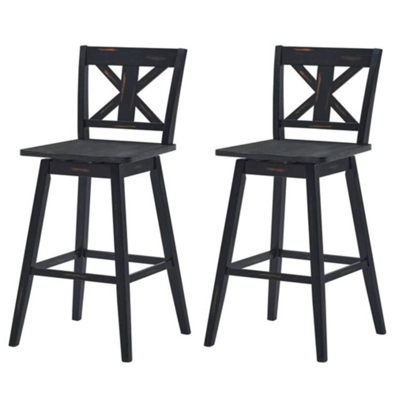 Hivvago Set of 2 Black Wood 29 in Modern Kitchen Dining Farmhouse Swivel Seat Barstools