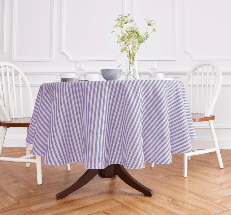 Solino Home 100% Pure Linen Round Tablecloth - Amalfi Stripe.