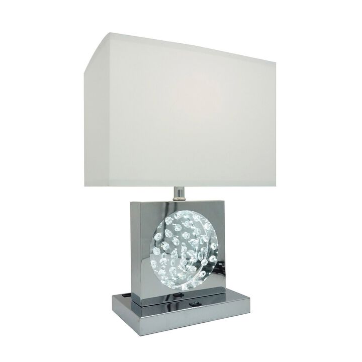 Rohi 22 Inch Table Lamp, White Fabric Shade, Chrome Base, LED Accents - Benzara