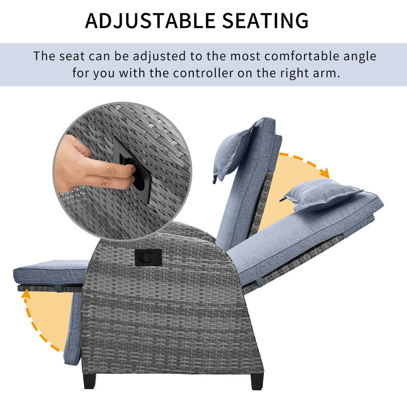 Whisen Outdoor Rattan Two-person Combination With Coffee Table, Adjustable, Suitable For Courtyard, Swimming Pool, Balcony - Beige