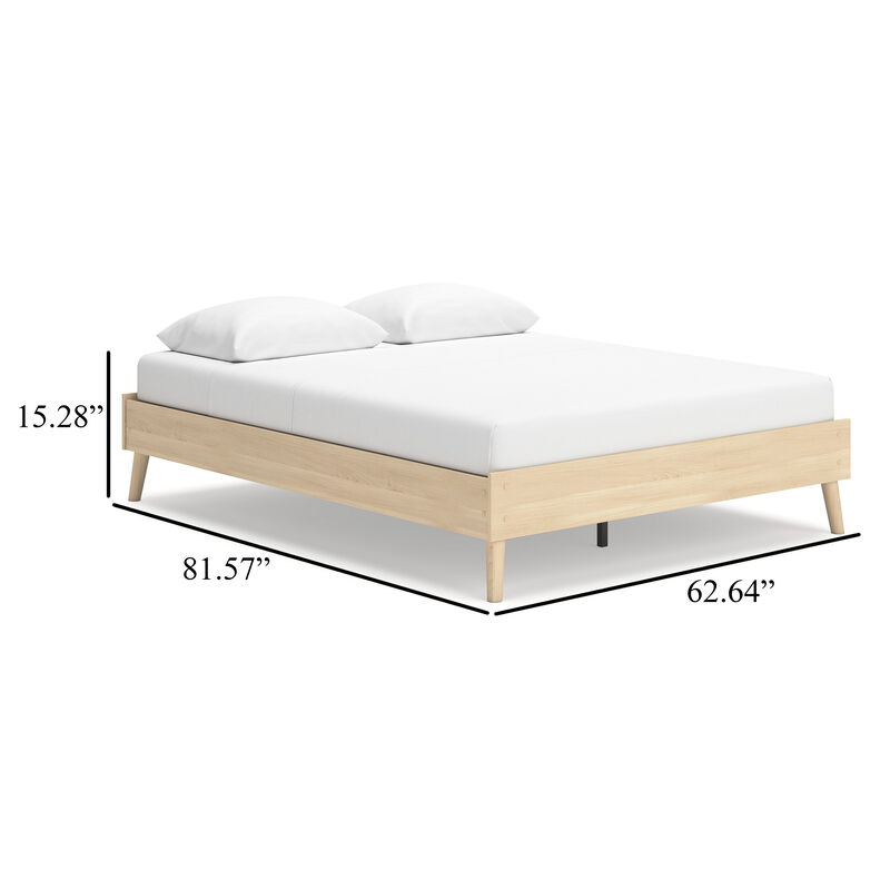 Abis Queen Platform Bed, Natural Brown Wood, Low Profile Tapered Legs - Benzara