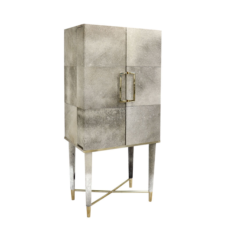 Pasargad Home Safari Steel & Cowhide Bar Cabinet image number 0