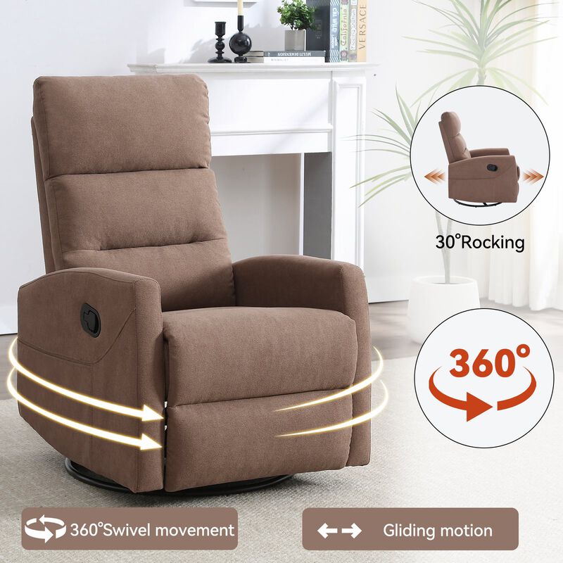 Manual Recliner Chair with Rocker and Swivel in Fabric for Living Room image number 3