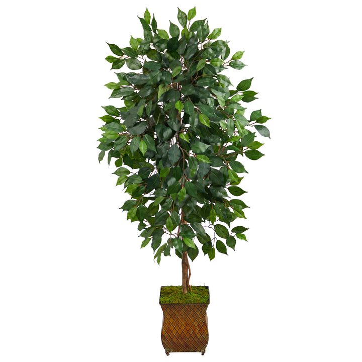 HomPlanti 51 Inches Ficus Artificial Tree in Metal Planter