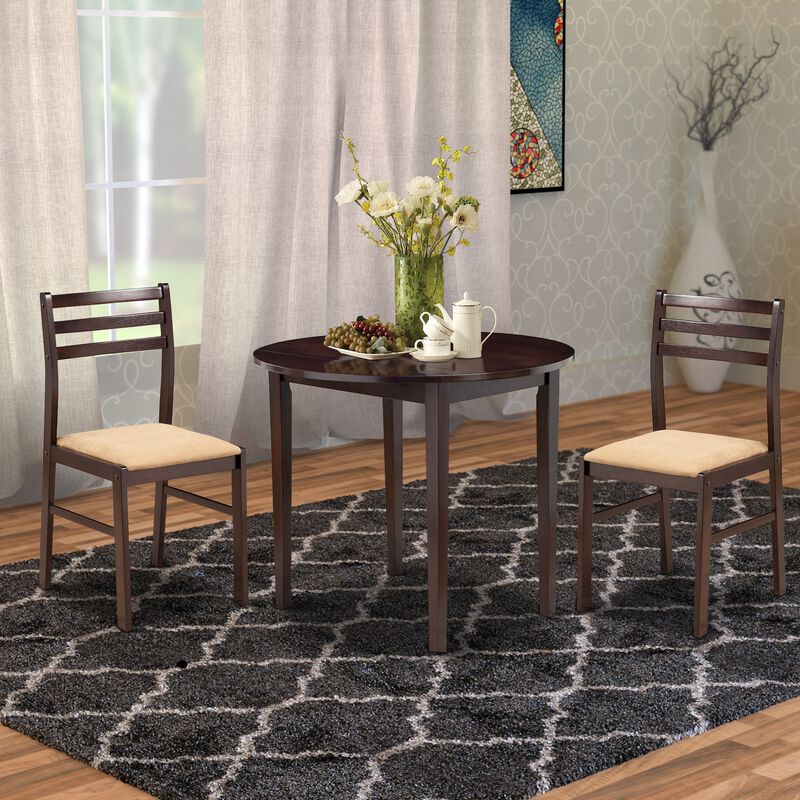 Transitional Style 3 Piece Wooden Dining Table and Chair Set, Brown-Benzara