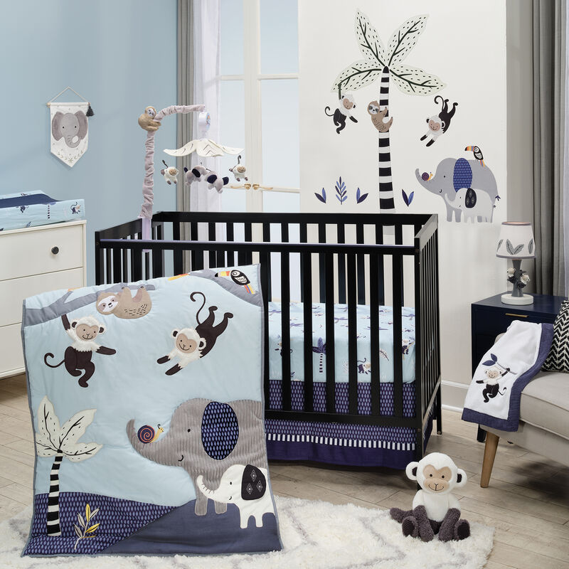 Lambs & Ivy Jungle Party 3-Piece Elephant/Monkey Baby Crib Bedding Set
