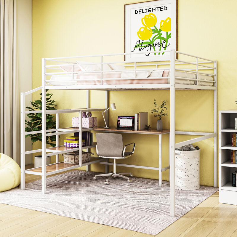 Merax Metal Loft Bed with Desk and Storage Ladder