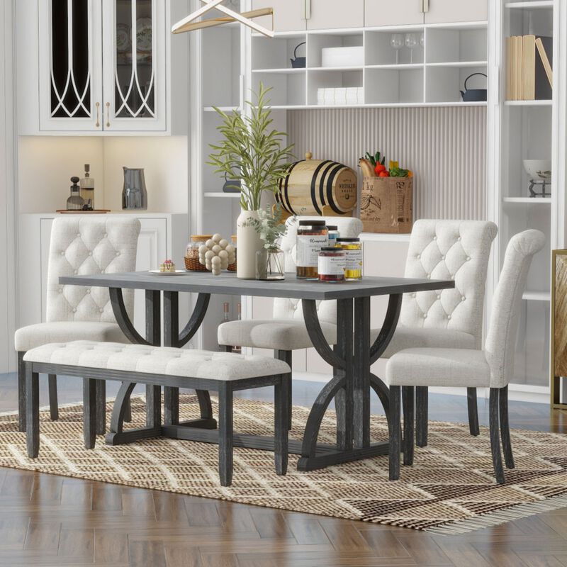 Poxtug Retro Farmhouse Rectangular Dining Set image number 1