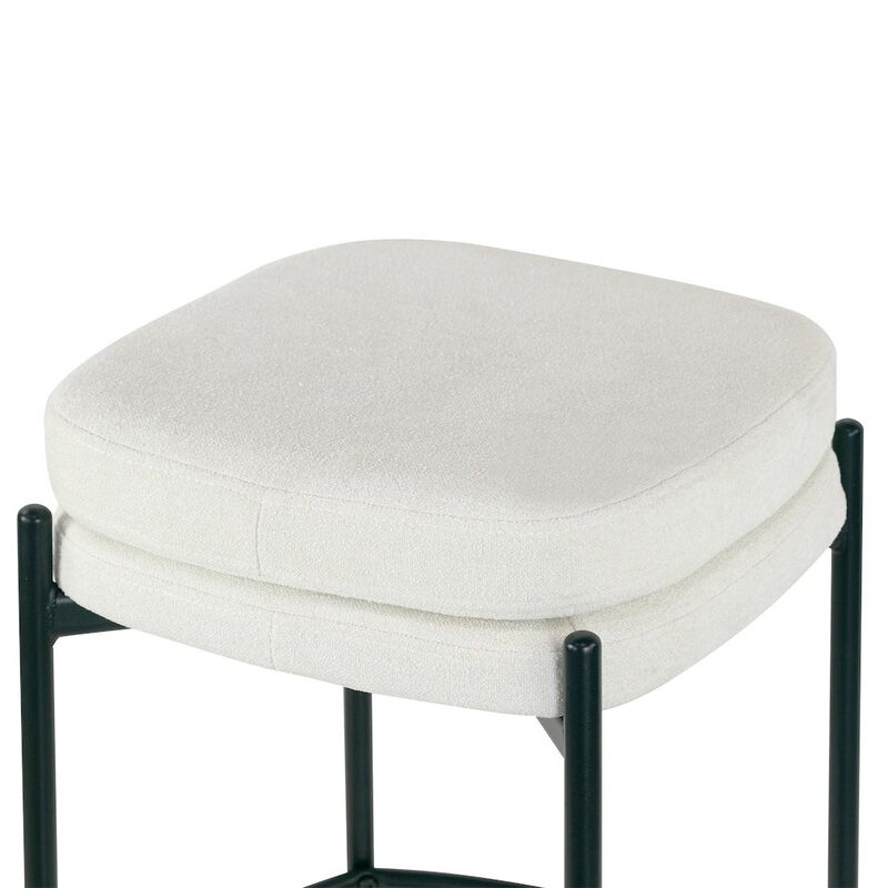 Glamour Home Set of 2 Avril White Boucle Backless Counter Stool with Black Metal Legs