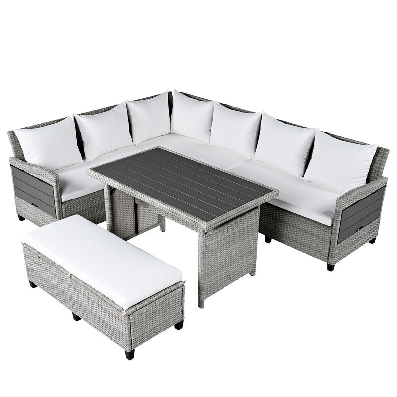 Whisen 5-Piece Outdoor Rattan Sofa Set, Patio PE Wicker Garden Furniture Set with 2 Extendable Side Tables image number 0