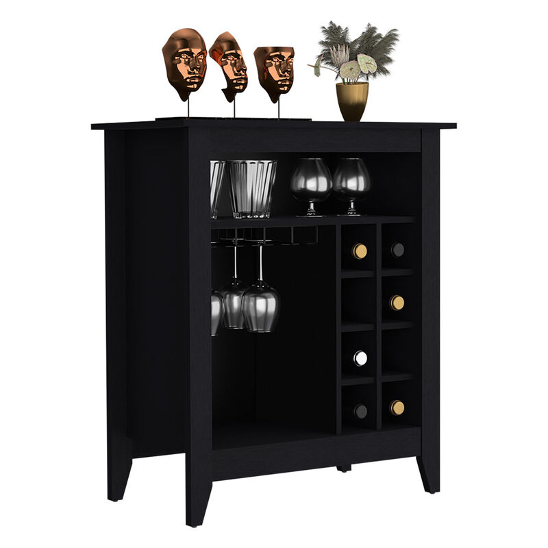 DEPOT E-SHOP Mojito Bar Cabinet, Six Built-in Wine Rack, One Open Drawer, One Open Shelf, Black